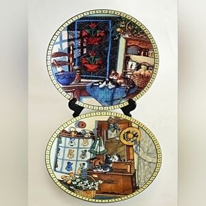 Set of 2 Cats Kittens Lazy Morning & Mirror Mischief Cozy Country Corners Plates